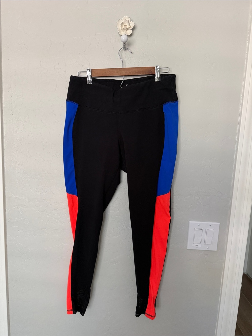 Livi Active Black Leggings with Blue and Red Side Panels